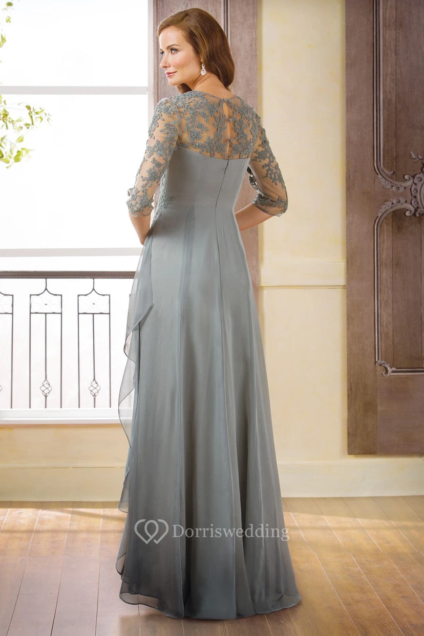 Langes Kleid mit 3-4 Ärmeln, Rüschen und Applikationen view 2