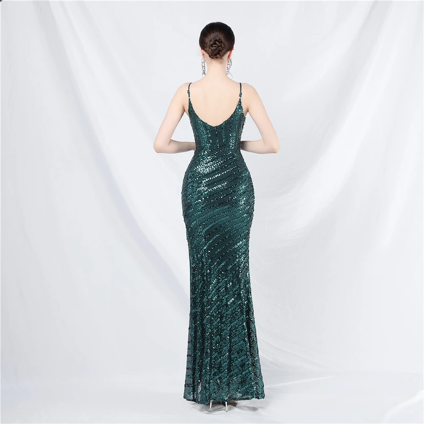 Fashionable Women'S Suspender Low-Cut Sequined Evening Dress view 6