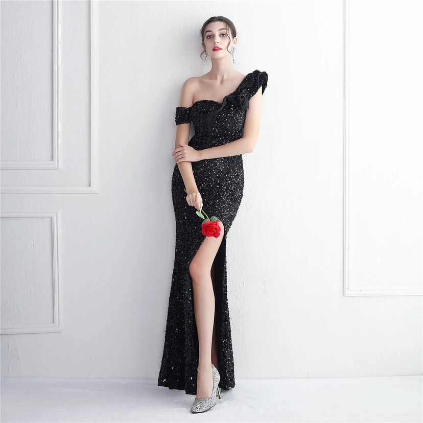 Imitation, handgefertigt, Pailletten, schulterfrei, Dankeschön-Bankett, schmaler Meerjungfrauenrock, Hochzeitsauto-Modellausstellung, Prominentenbankett view 5