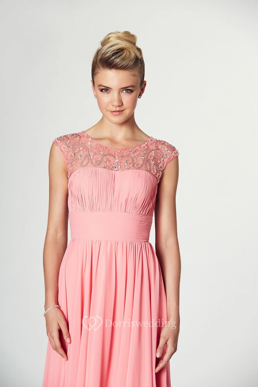 Ruched Scoop Neck Sleeveless Chiffon Prom Dress With Pleats And Beading view 3