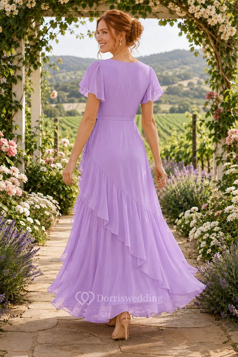 Lavender Ruffle Chiffon High-Low A-Line Formal Dress view 2
