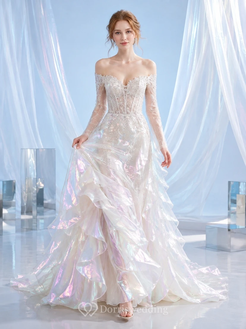Vestido de novia bohemio romántico elegante con escote corazón, edición D, corte A y encaje.