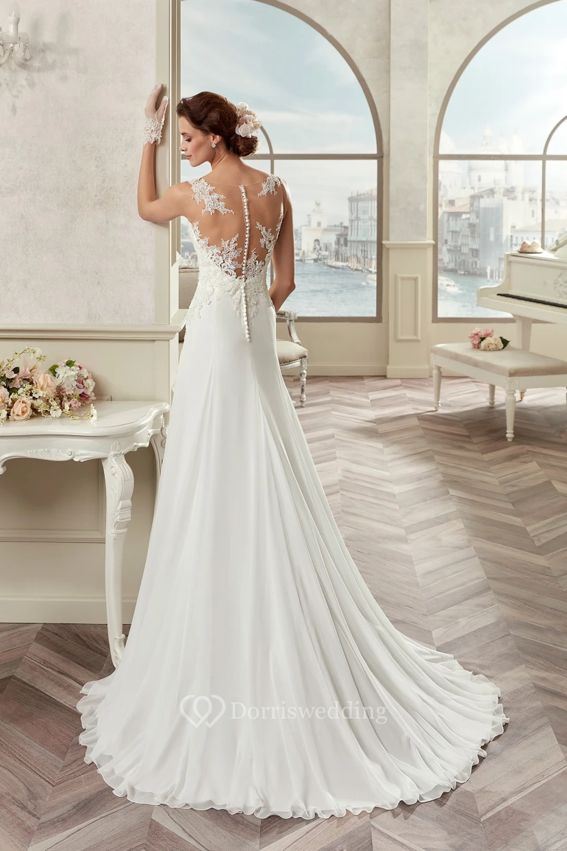 Sweetheart Sheath Satin Gown With Lace Bodice And Detachable Train view 2