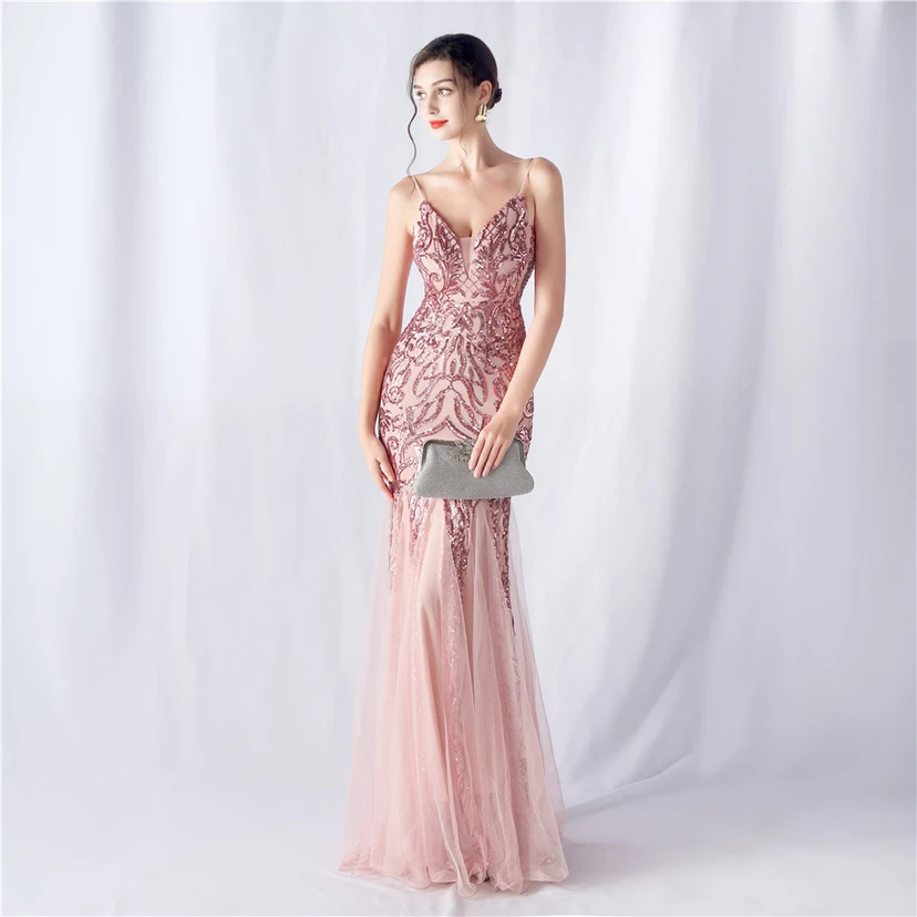 Vestido de noche de alta gama con estampado floral y detalles de malla y cuentas. view 5