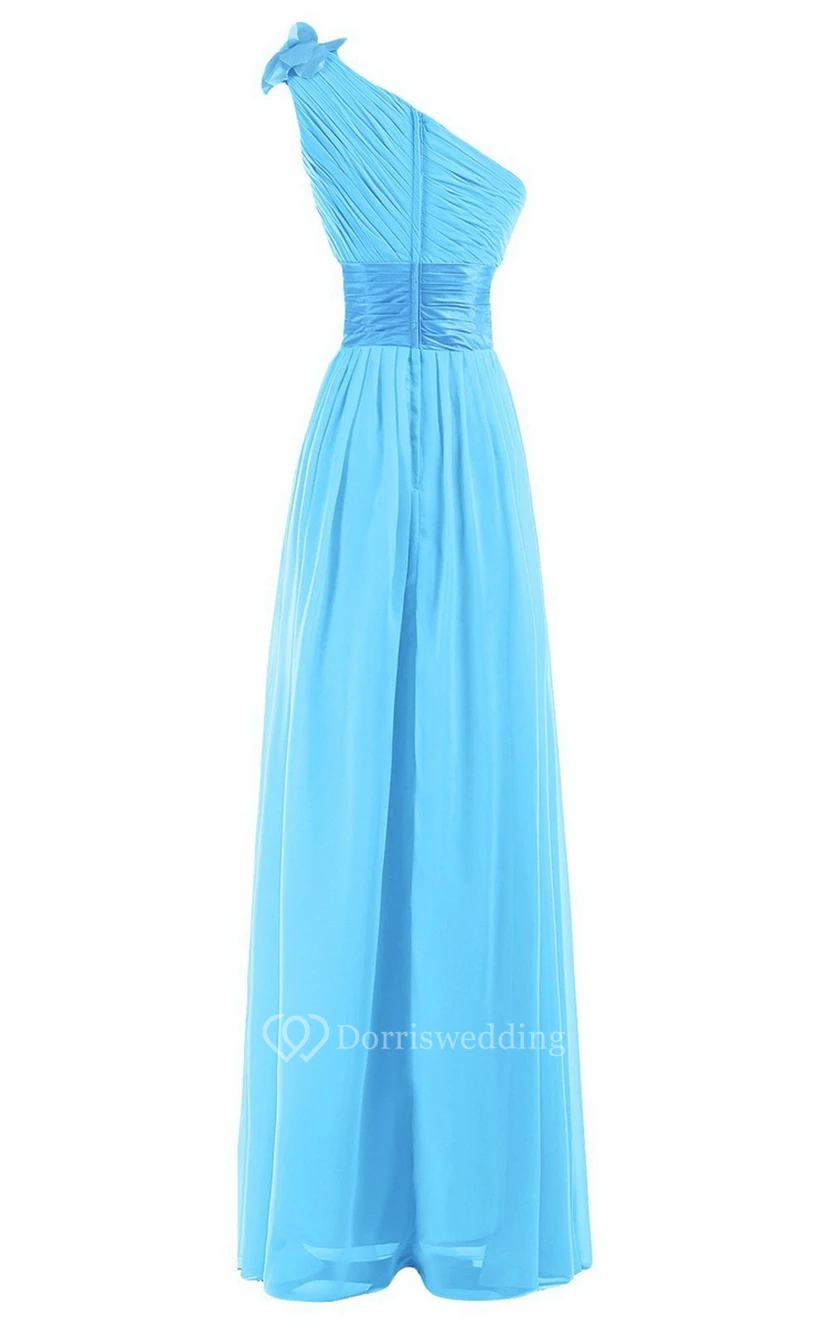 Einseitig schulterfreies Empire-Chiffonkleid mit Blume view 12