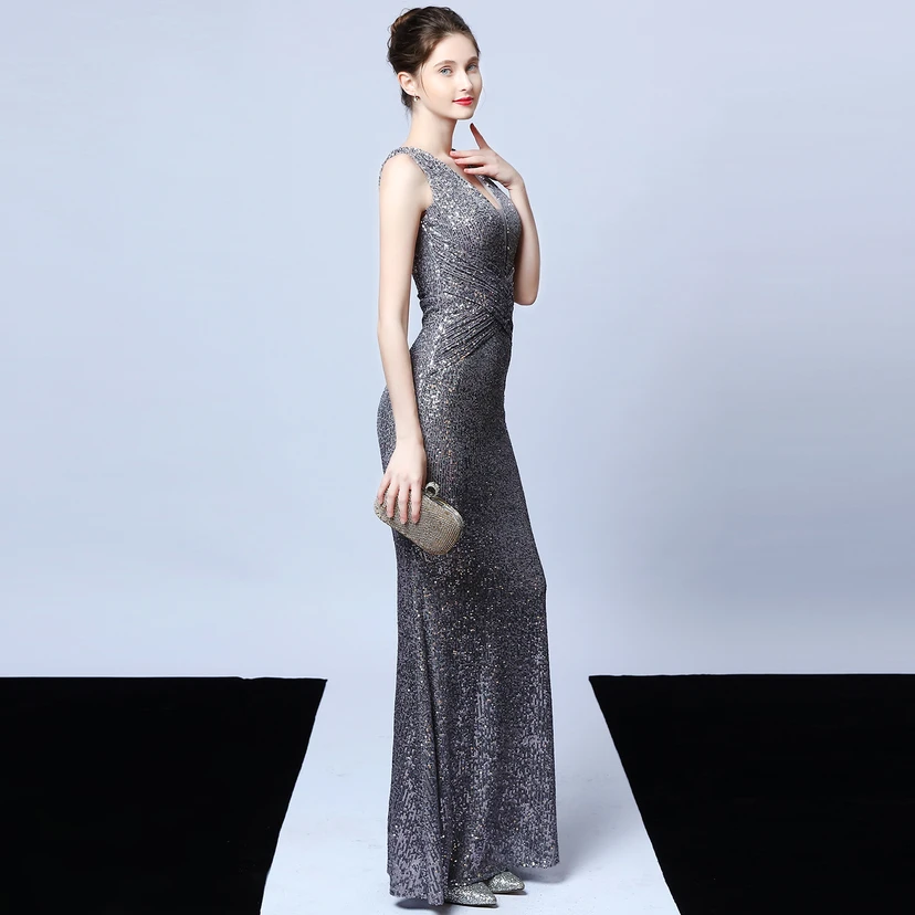 Robe de soirée élégante et longue sans manches à sequins Aura Queen, style banquet, coupe sirène. view 26