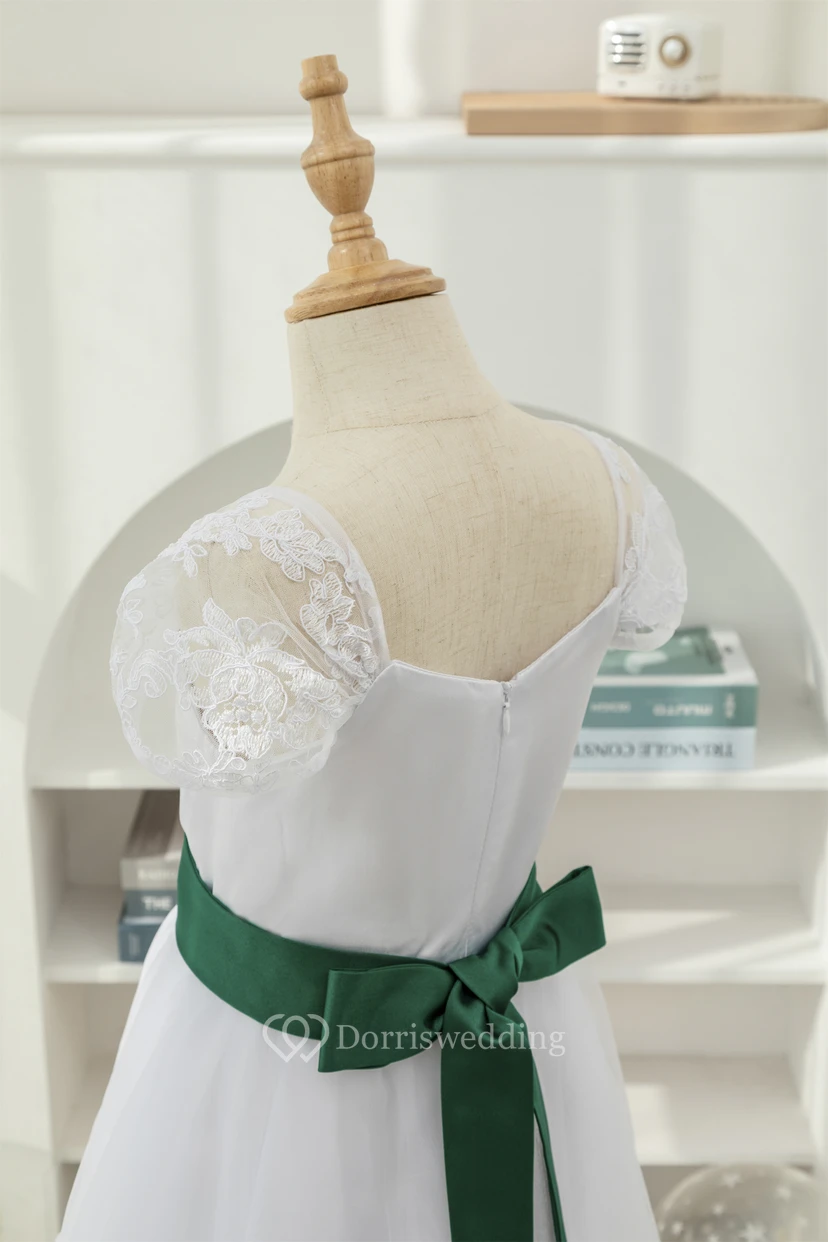 White Short-sleeve A-line Tulle First Communion Flowergirl Dress view 9