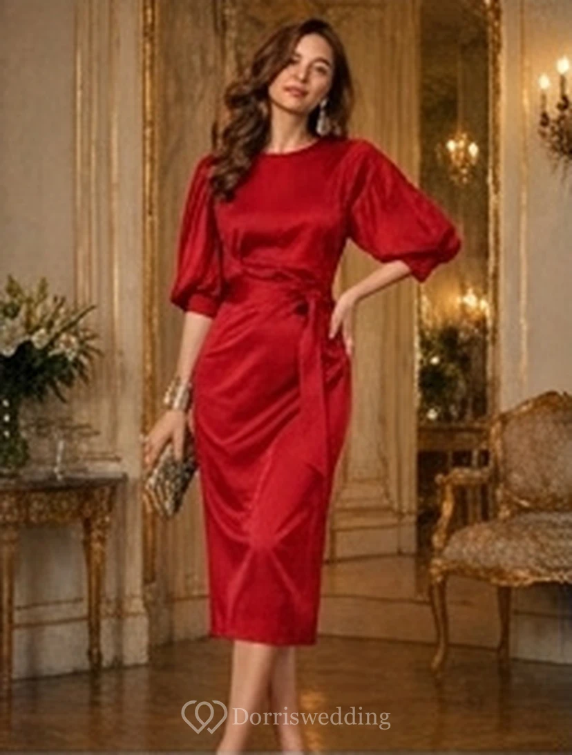 Navy Blue Formal Retro Knee-Length Pencil Wedding Guest Dress view 5