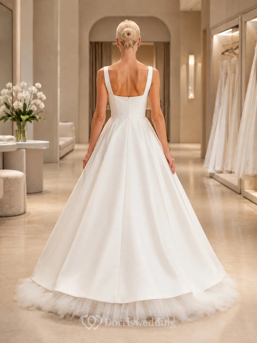 Vestido de novia clásico de corte A con falda asimétrica de tul para ceremonia view 2
