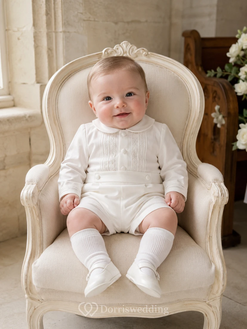 Elegante weiße Langarm-Weste mit Abnähern, Taufhöschen für Babys