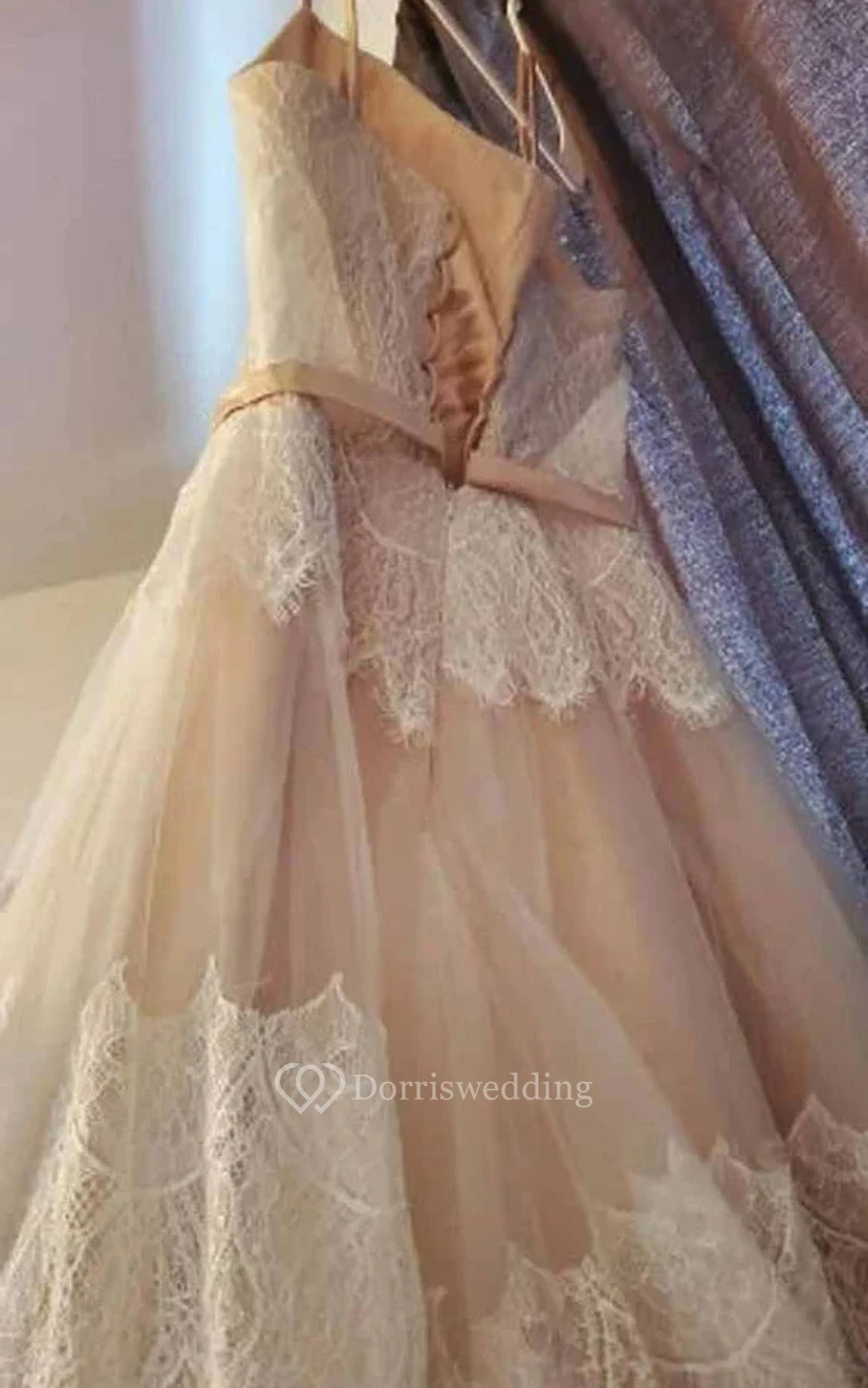 Lässiges Spaghetti-Brautkleid in Blush, Bohemian Country Empire A-Linie view 3