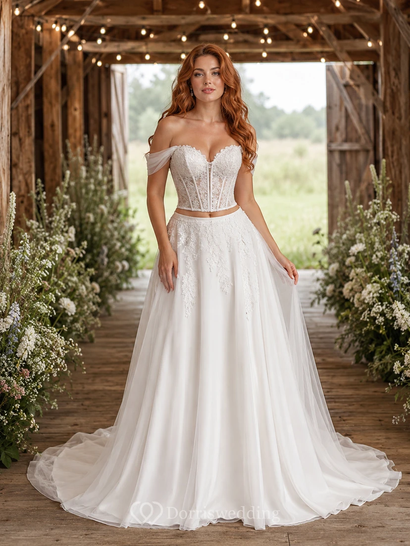 Two Piece Off Shoulder Corset Barn Tulle Ball Gown