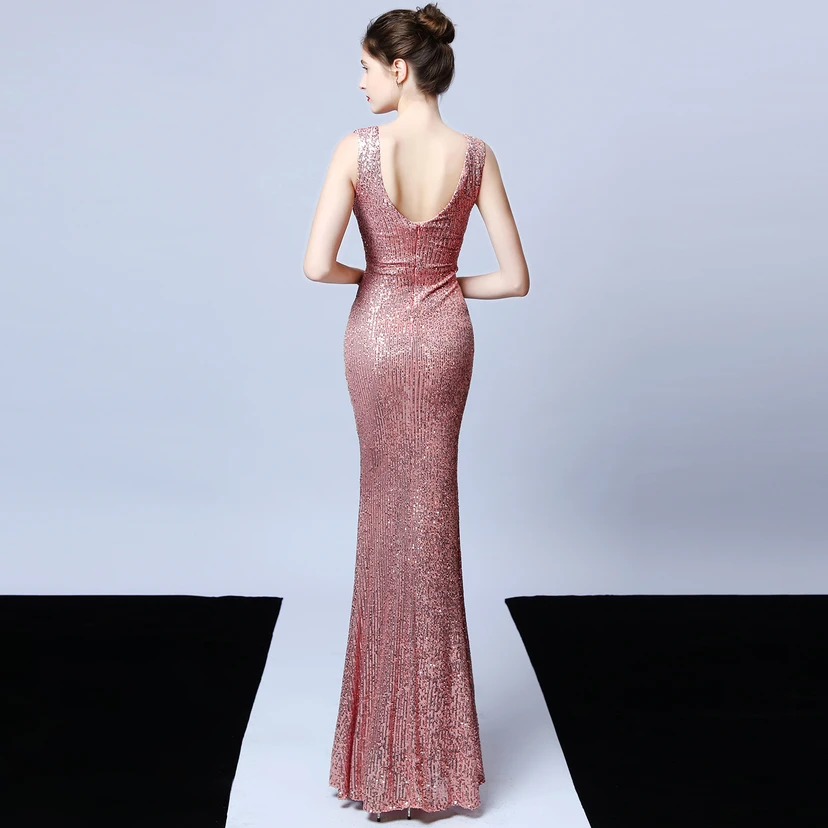 Robe de soirée élégante et longue sans manches à sequins Aura Queen, style banquet, coupe sirène. view 10