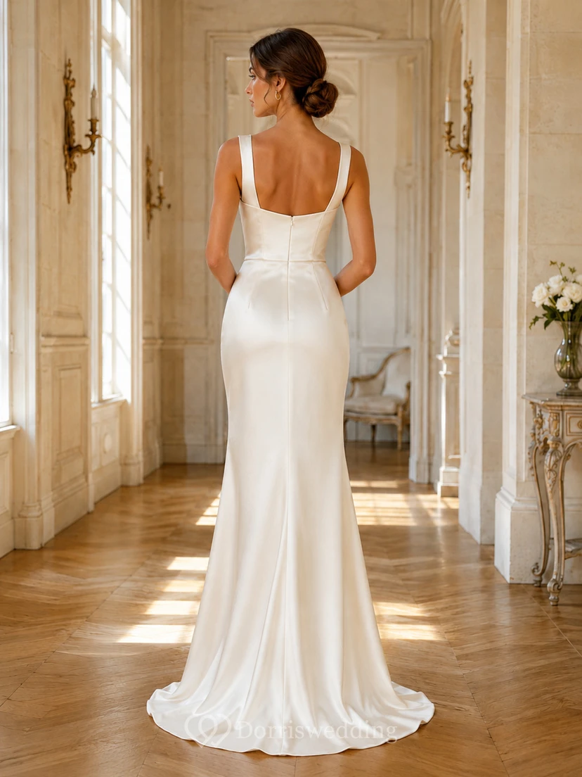 Robe en satin à col carré perle, style ancien, ornée de perles view 2