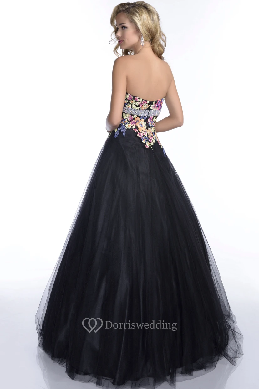 Sweetheart Sleeveless Tulle Prom Dress With Lace Appliques And Beaded Waistline view 2