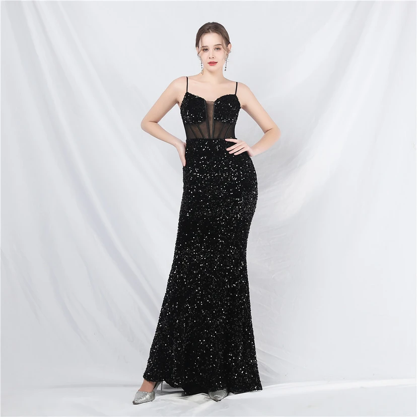 Palace Style Heavy Fishbone Waist Mesh Sequined High-End Evening Dress view 9