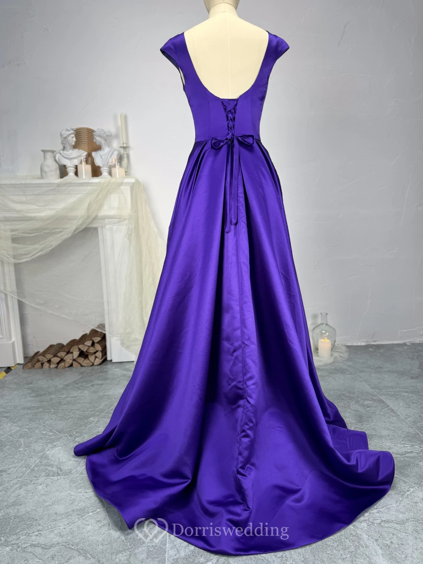 Casual A-Line Satin Scoop-neck Sleeveless Low-V Back Dress view 2
