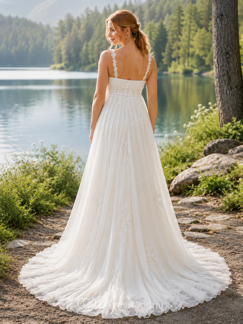 Umstandsbrautkleid mit eckigem Ausschnitt, Trägern, A-Linie, Tüllkleid „Lakeside“ mit Spitzensaum view 2