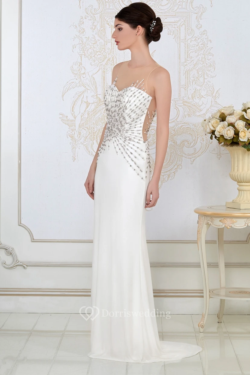 Sheath Scoop-Neck Beaded Sleeveless Floor-Length Jersey Evening Dress