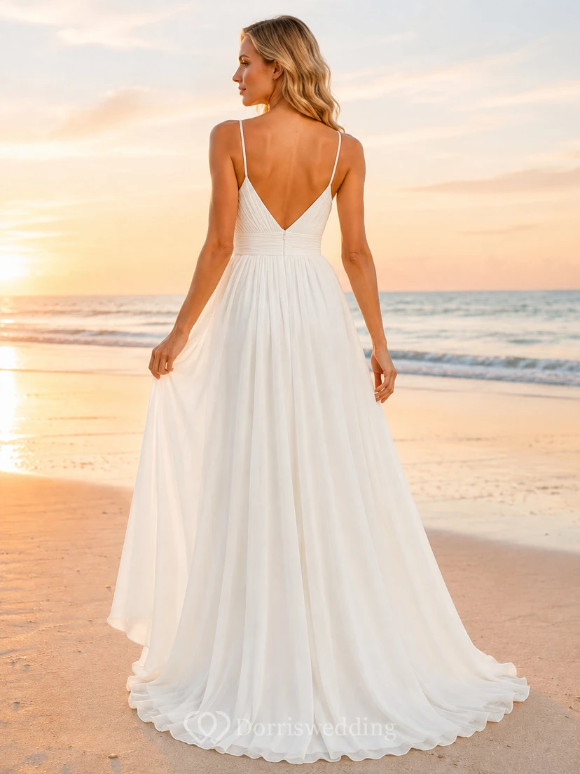 Satin Wedding Dress A-Line Strapless Sweep Train Bridal Gown view 2