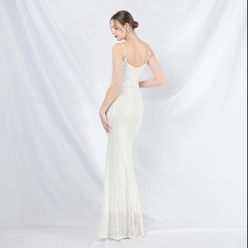 Craft Beaded Ostrich Feather Fantasy Sequined Long Evening Dress view 60