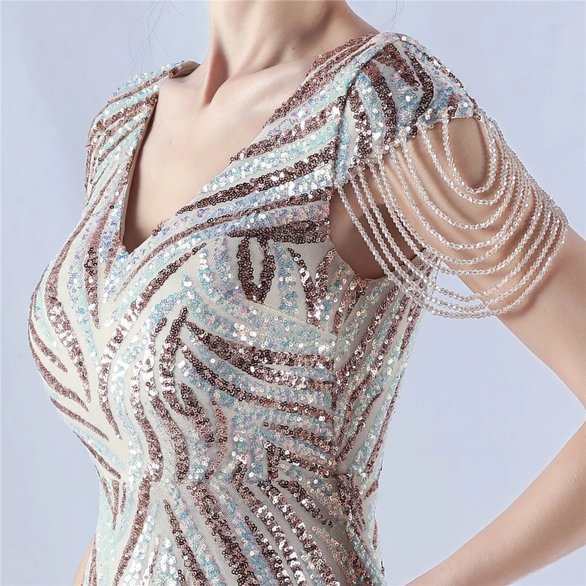A-Line Big Swing Dress Skirt Encrypted Sequined Craft Beaded Evening Dress view 54