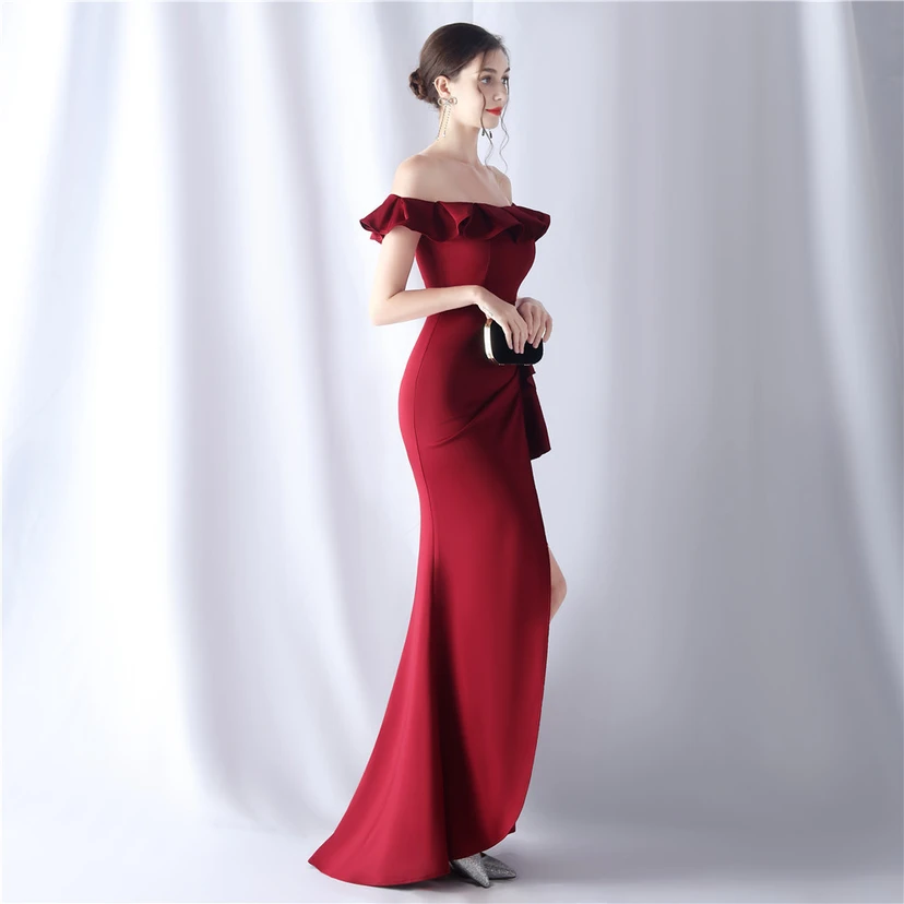 Exhibition Etiquette Bridesmaid Satin Sling Tube Top Evening Dress view 23