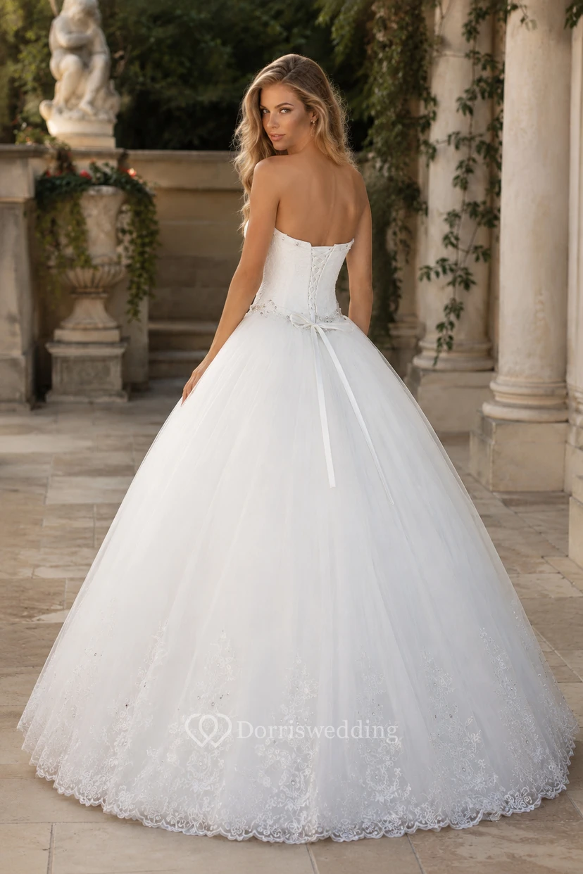 Ball Gown Sweetheart Bell Pleats Beading Appliques Flower Court Train Zipper Lace-Up Back Chiffon Tulle Lace Sequins Organza Satin Taffeta Dress view 3
