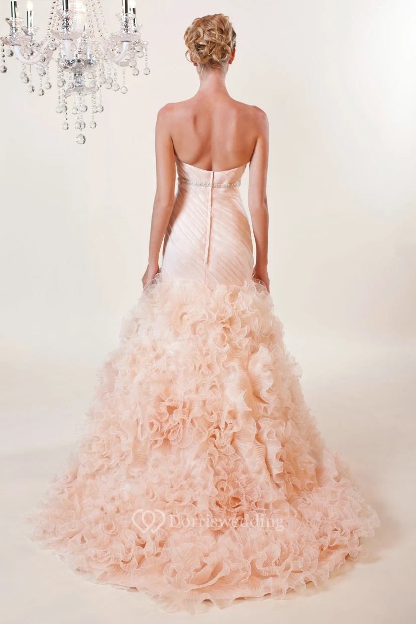 A-Line Sweetheart Jeweled Organza Wedding Dress With Criss Cross And Ruffles view 2