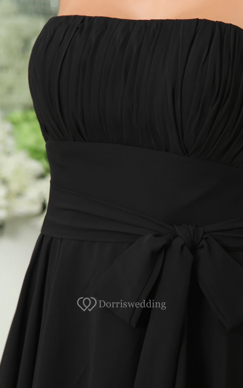 Strapless Knee-Length Chiffon Dress With Bow view 4