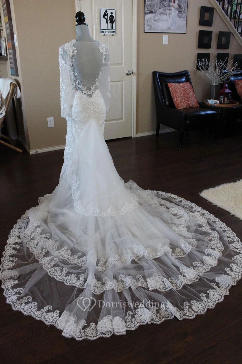 Mermaid Lace V-Neck Bridal Dress With Illusion Back view 5