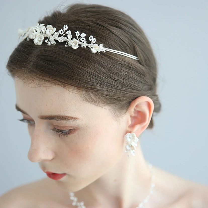 Trendy Bridal Rhinestone Beads Necklace and Earrings and Crown Jewelry Set view 3