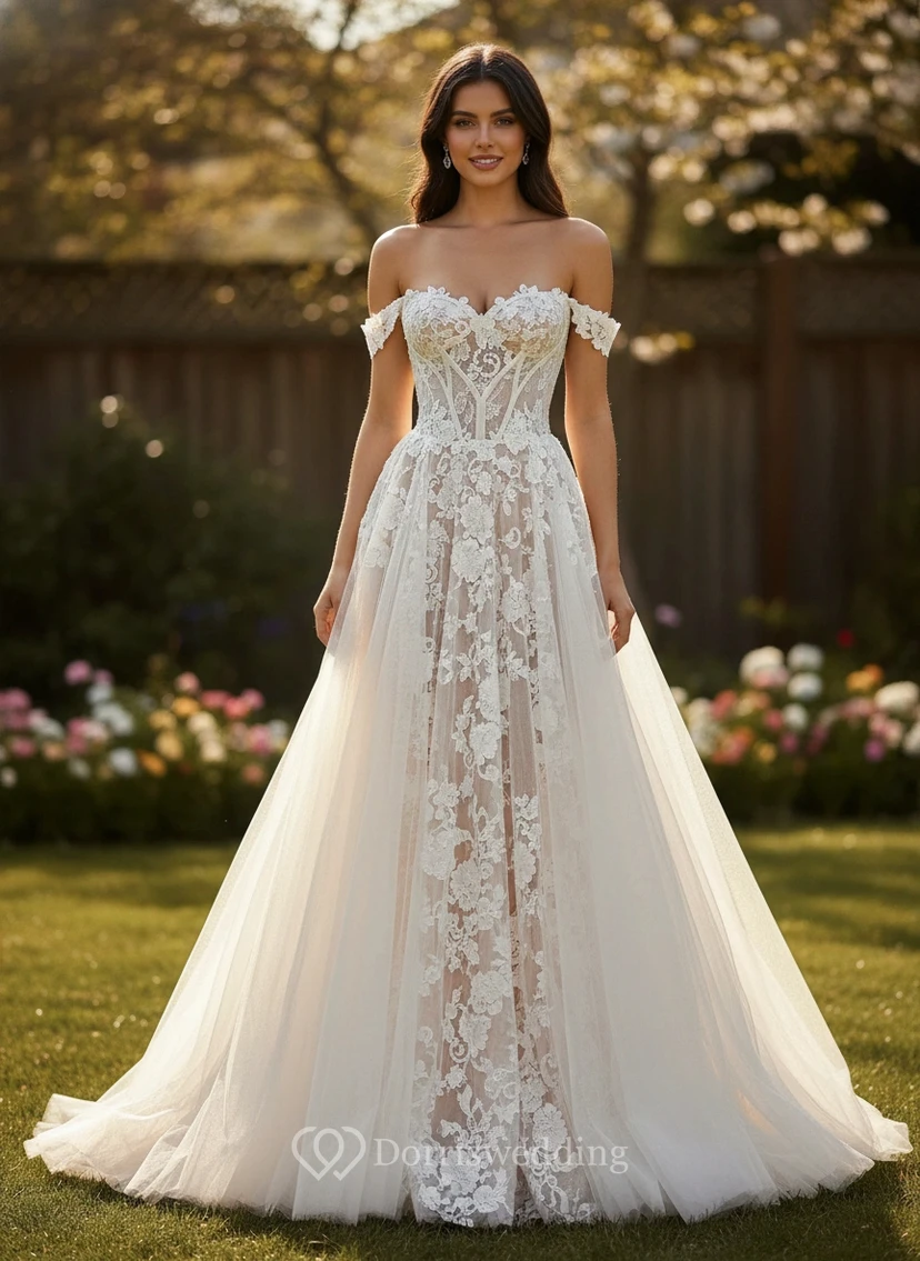 Robe de bal romantique en tulle à épaules dénudées view 3