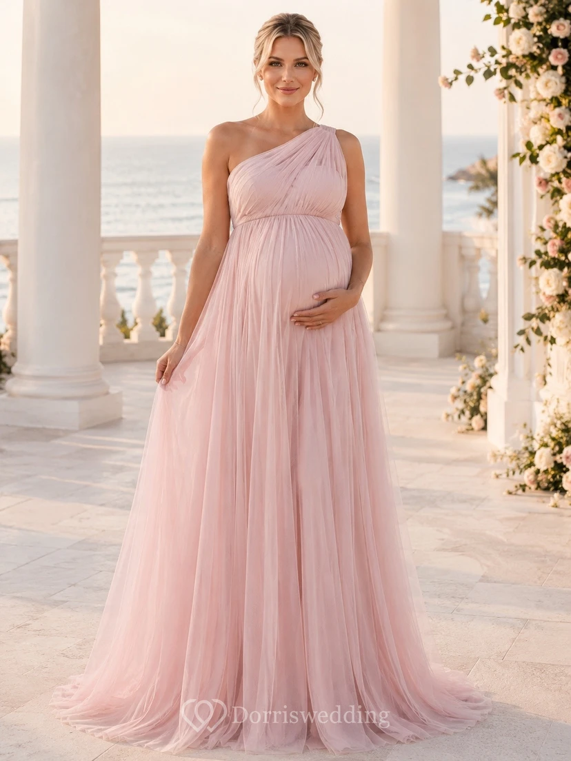 Blushing Pink Square Neck Sleeveless Empire Chiffon Maternity Gown