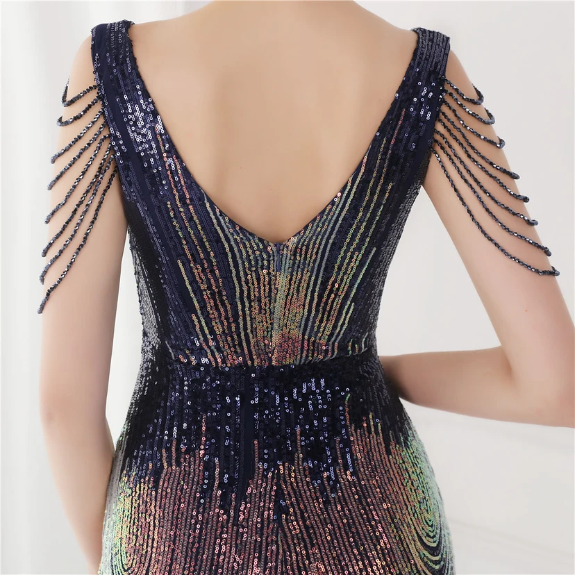 Vestido largo de lentejuelas con cola de pez, ideal para eventos, banquetes, eventos de celebridades y eventos de moda. Vestido de noche con etiqueta para modelos de automóviles. view 34