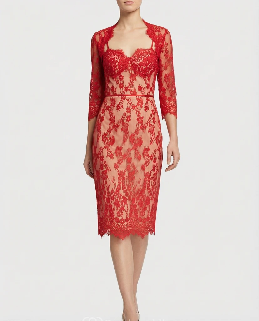 Spaghettiträger-Spitzenkleid in Bleistiftform, knielang