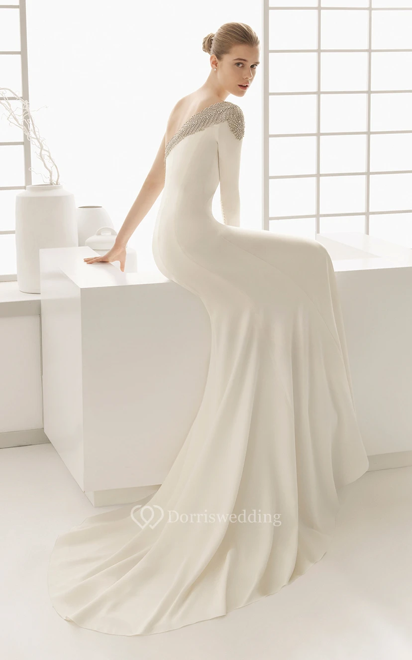 One-Shoulder Beaded Long-Sleeved Dress view 2