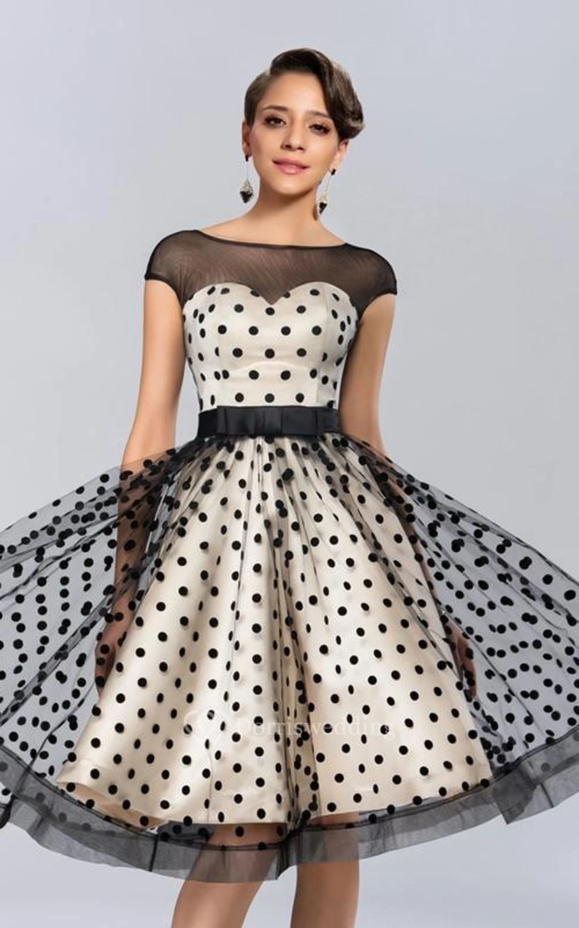 Charming A-Line Bateau Cap Sleeves Knee-Length Prom Dress view 3