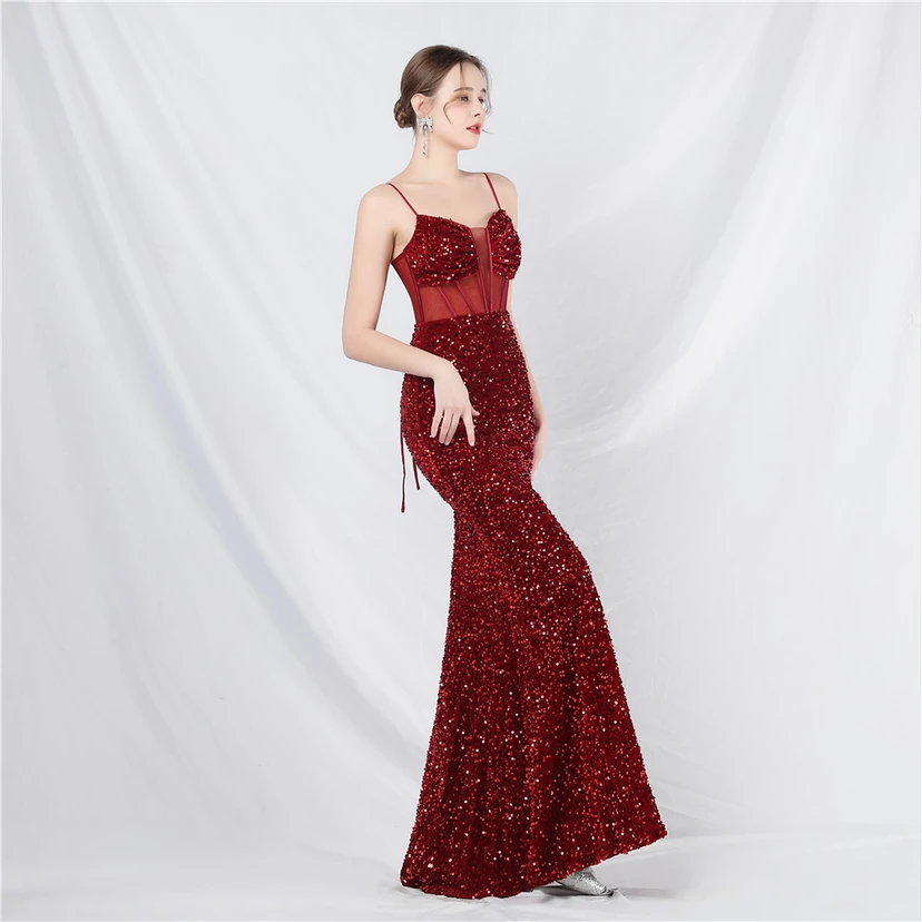 Palace Style Heavy Fishbone Waist Mesh Sequined High-End Evening Dress view 27