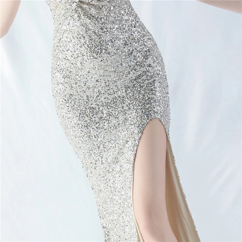 Robe de soirée sexy à bretelles et fente haute, ornée de perles et de perles artisanales. view 63