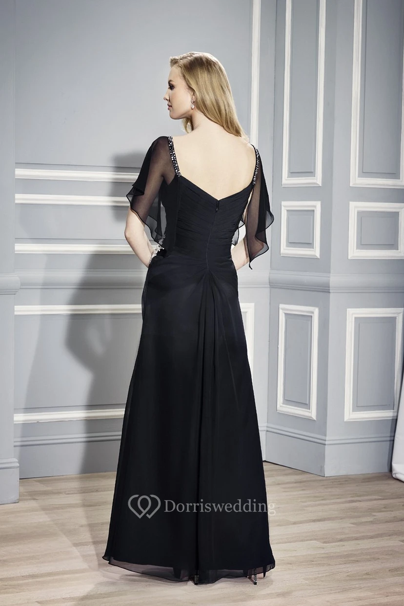 Robe de mère de la mariée en mousseline à manches poétiques perlées et décolleté cœur, ornée de perles, pour poète. view 2