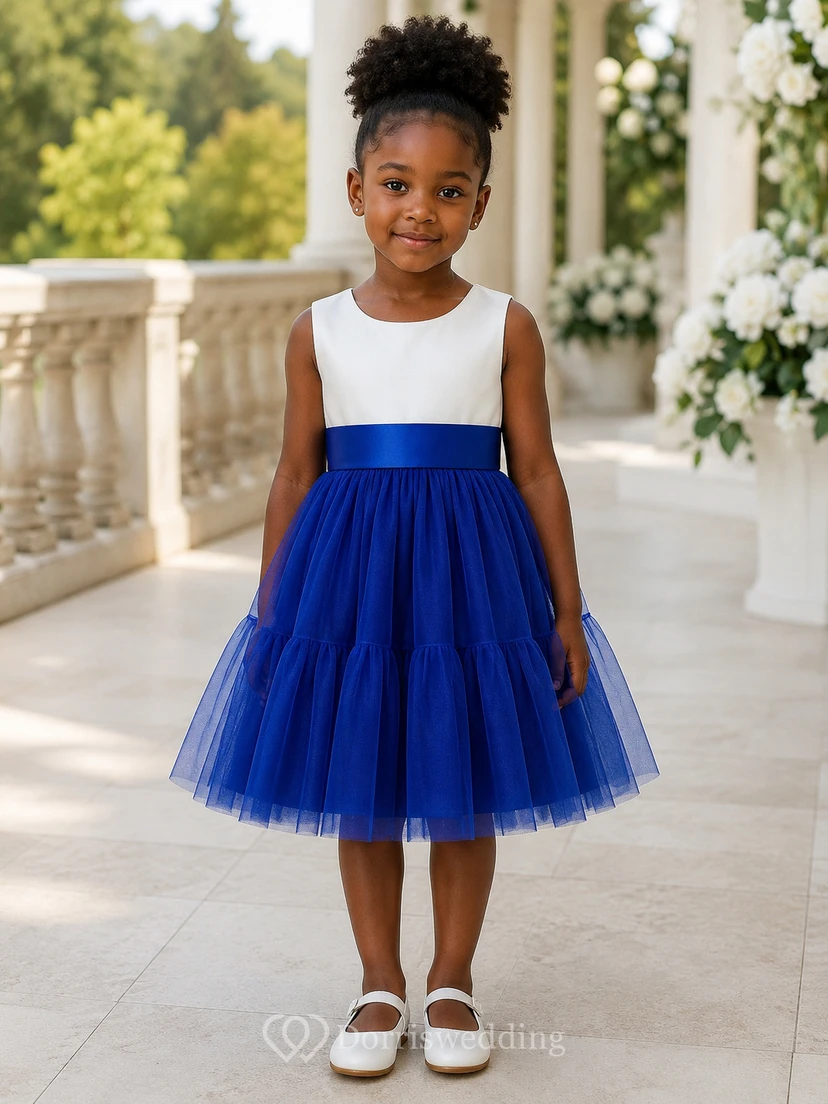 Scoop-neck Sleeveless Empire A-line Two-Tone Flowergirl Dress view 5