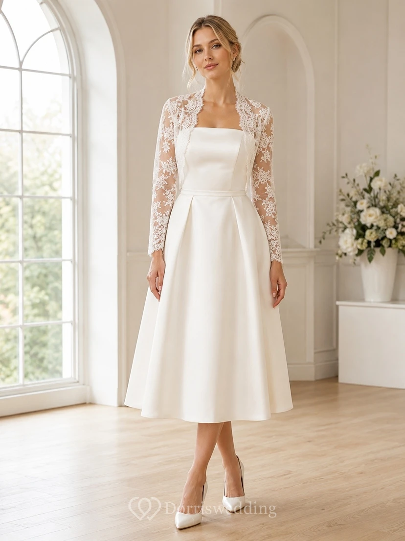 Simple Tea-length Short Bridal Ceremony Formal Square A-line Dress