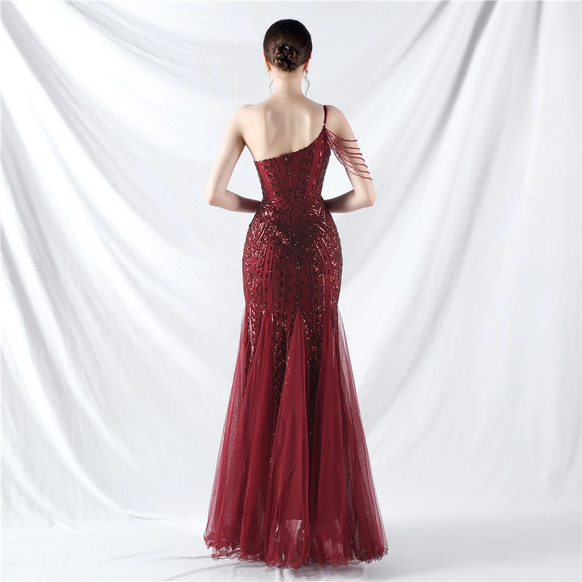 Robe de soirée haut de gamme ornée de perles de positionnement, de fleurs et de broderies en tulle. view 37