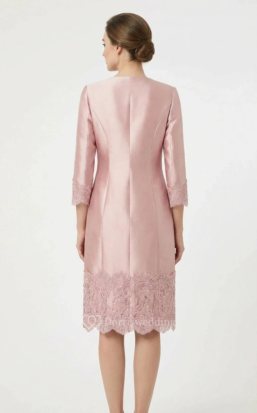 Satin 3/4 Sleeve Knee-Length MOB Gown view 2