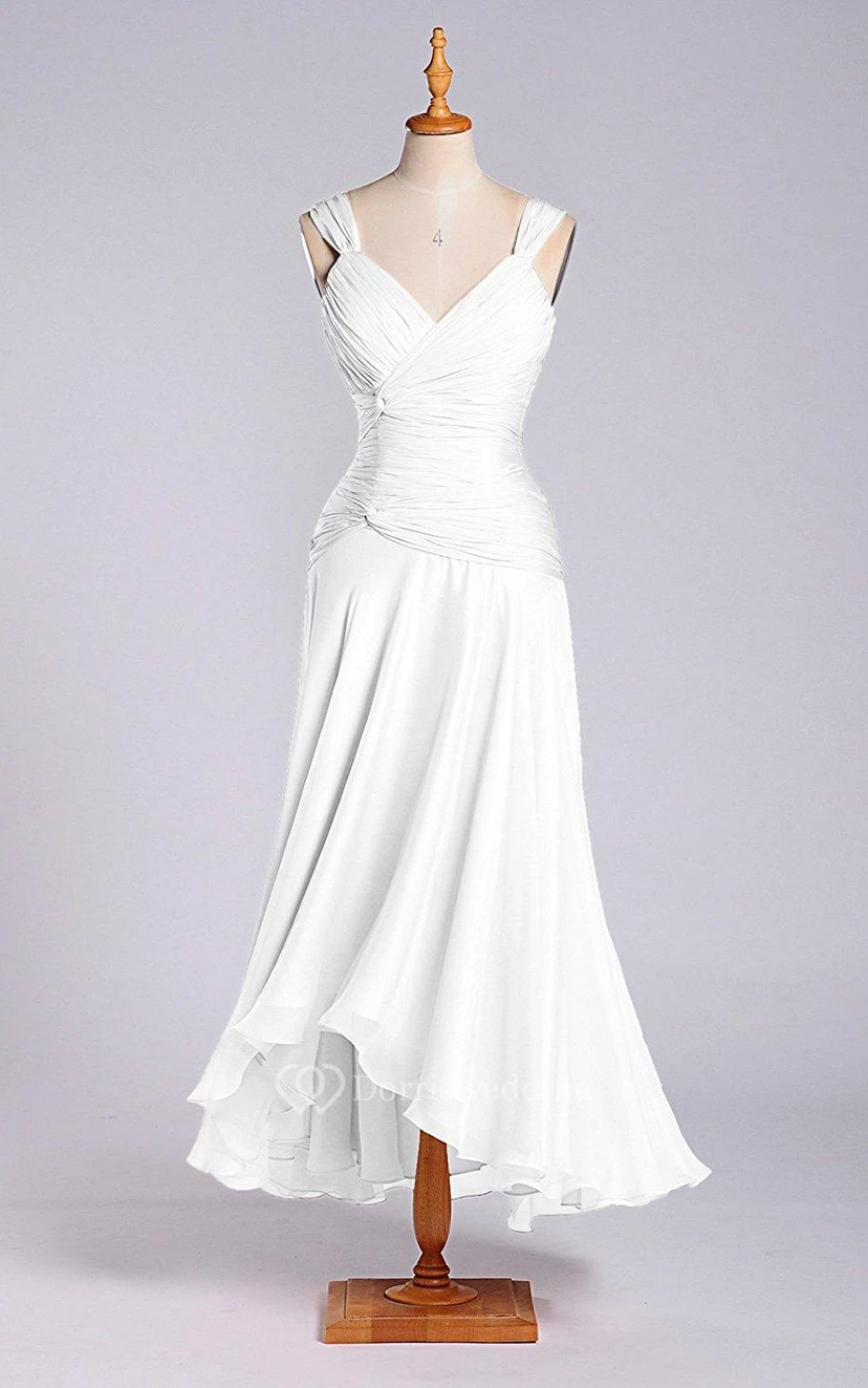 A-line V-neck Tea-length Dress with Dropped Detail view 3