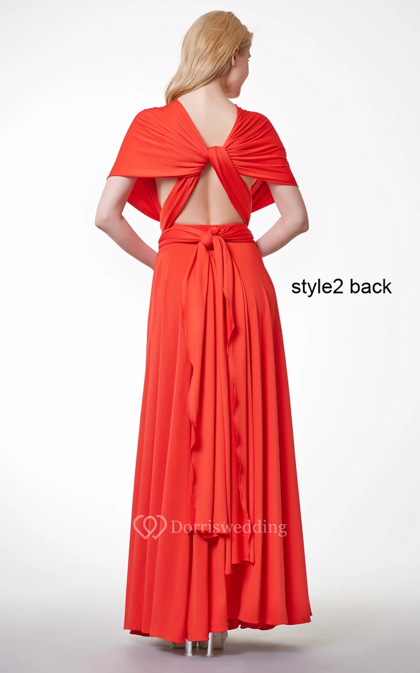 Deep V Neck Ruched Long Jersey Dress With Changeable Criss Cross Straps view 4