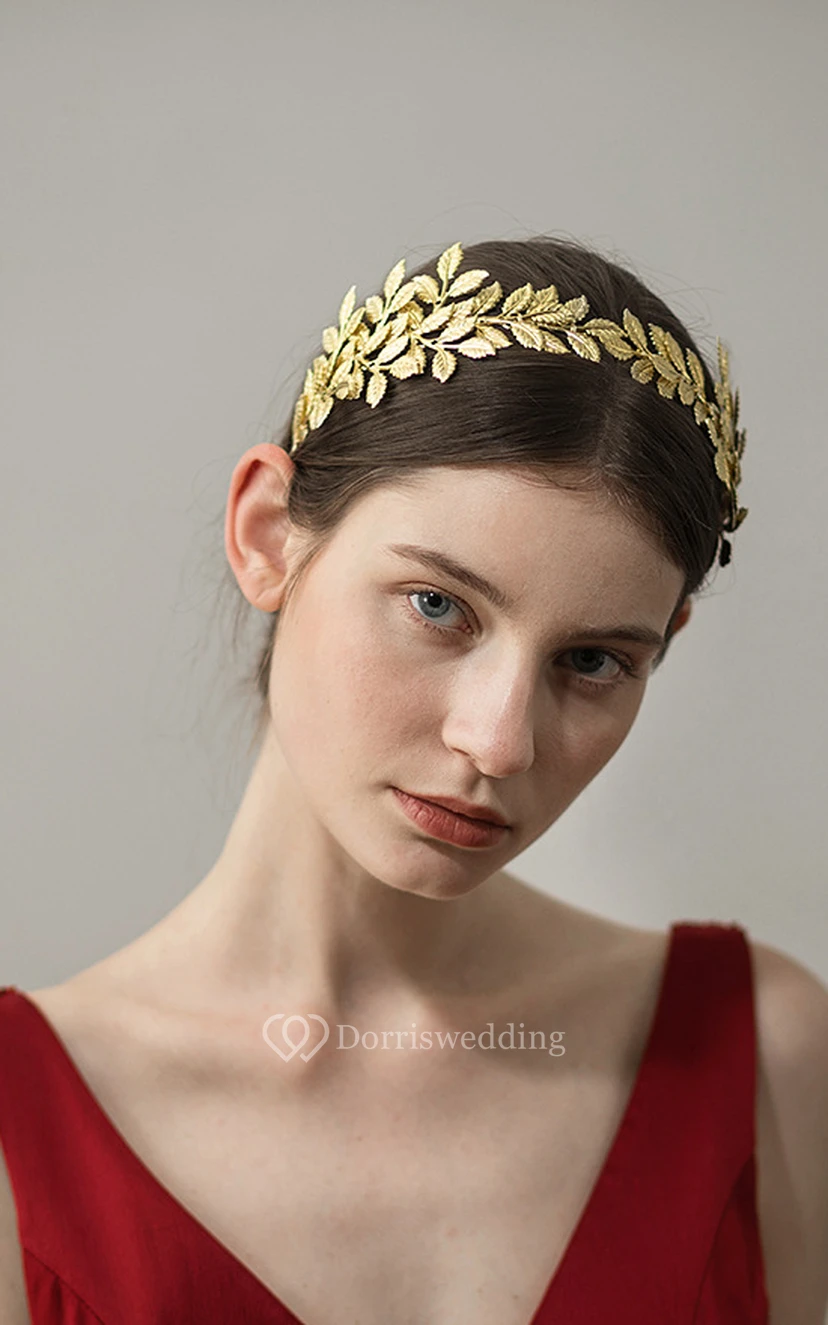 Golden Handmade Floral Bridal Headband view 3