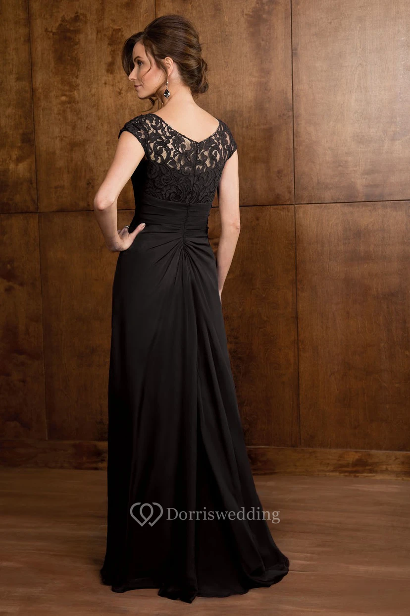 Cap-Sleeved A-Line Gown With Ruffles And Lace Bodice view 2