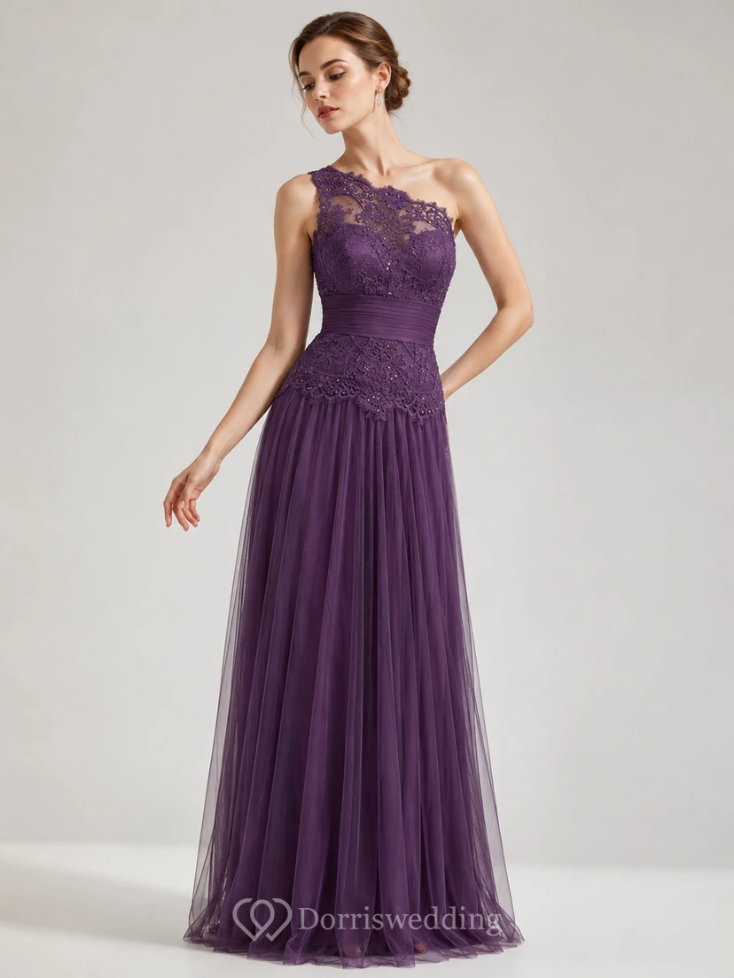 Langes, schulterfreies A-Linien-Abendkleid aus Tüll mit Spitzenbesatz, Bandagen und Pailletten view 10